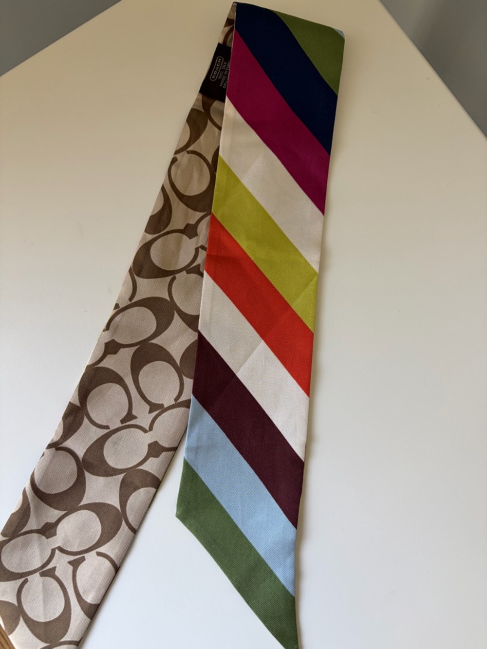 Coach Striped Legacy Silk Twilly Scarf - Picture 8 of 10
